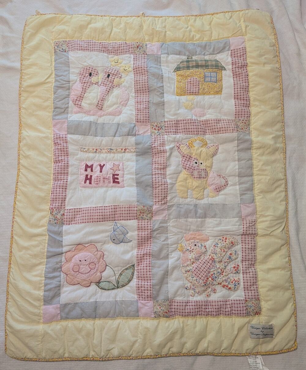 Vtg Unique Impex Unique Collection Applique Baby Quilt My Home Farm Cow
